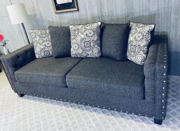 (SOLD) Modern Charcoal Tufted Sofa - Image 10