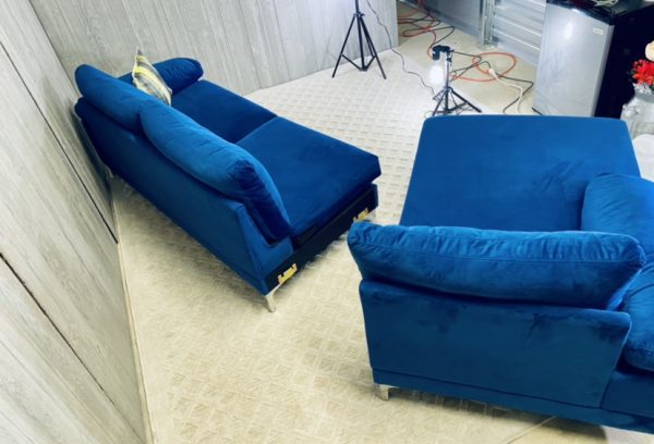 (SOLD) Blue Microfiber Sectional - Image 6