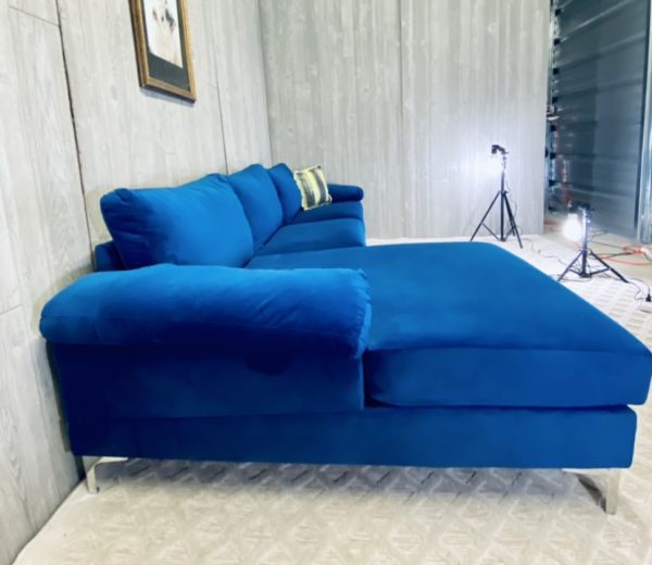 (SOLD) Blue Microfiber Sectional - Image 8