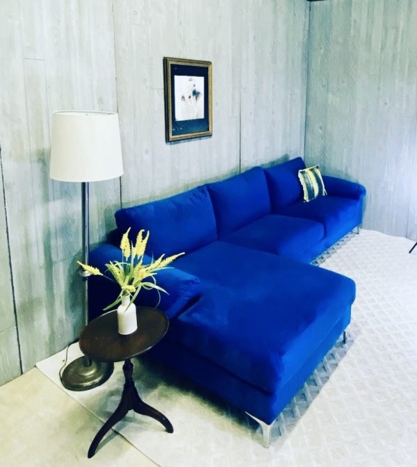 (SOLD) Blue Microfiber Sectional