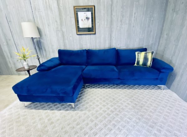 (SOLD) Blue Microfiber Sectional - Image 2