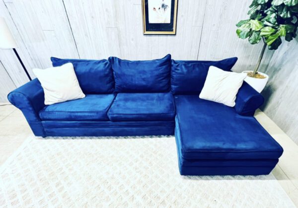 (SOLD) Royal Blue Microfiber Chaise Sectional - Image 2