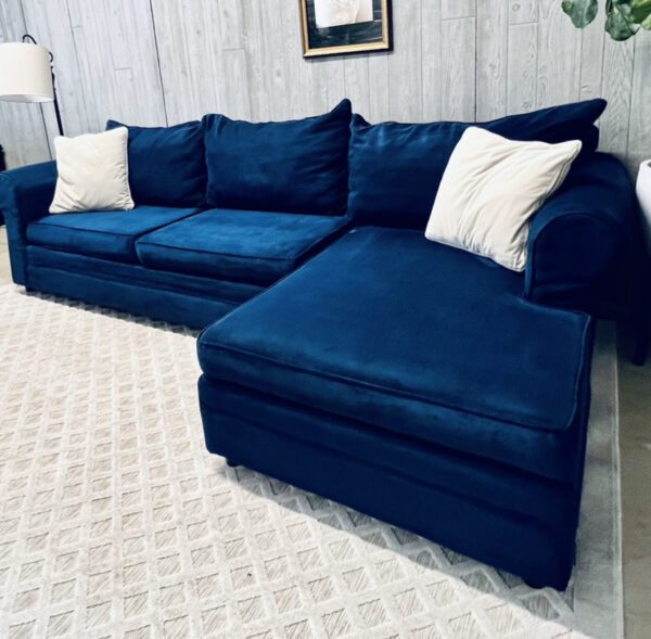 (SOLD) Royal Blue Microfiber Chaise Sectional - Image 3