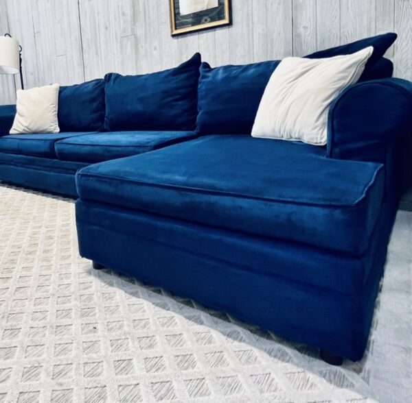 (SOLD) Royal Blue Microfiber Chaise Sectional - Image 4