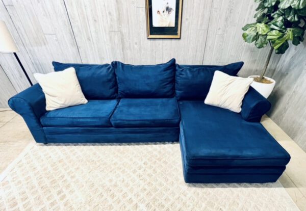 (SOLD) Royal Blue Microfiber Chaise Sectional - Image 5