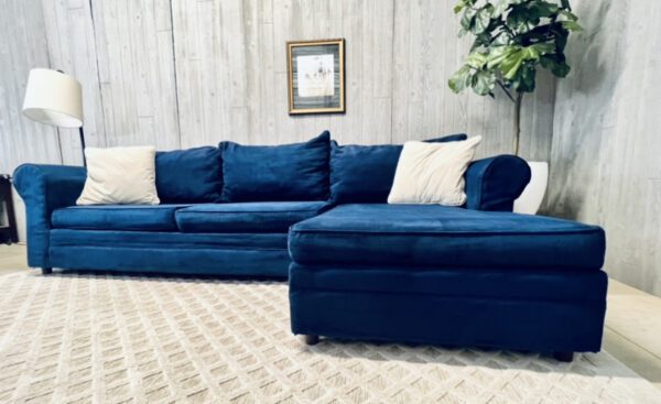 (SOLD) Royal Blue Microfiber Chaise Sectional - Image 6