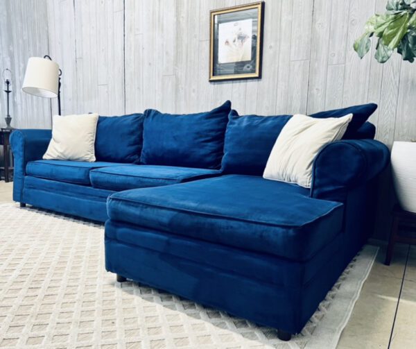 (SOLD) Royal Blue Microfiber Chaise Sectional - Image 7