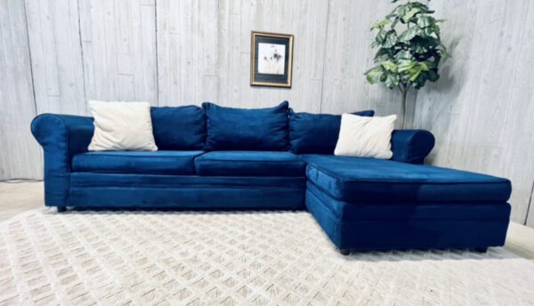 (SOLD) Royal Blue Microfiber Chaise Sectional - Image 8