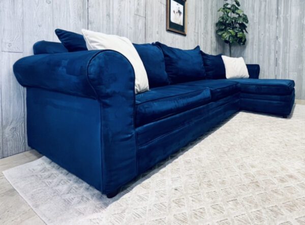 (SOLD) Royal Blue Microfiber Chaise Sectional - Image 9