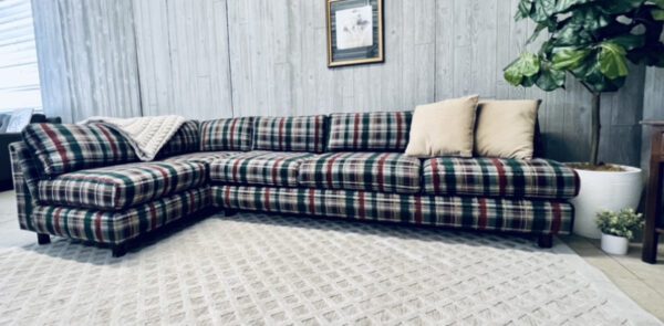 (SOLD) Mid-Century Modern Plaid Christmas Log Cabin Camp Sectional - Image 2